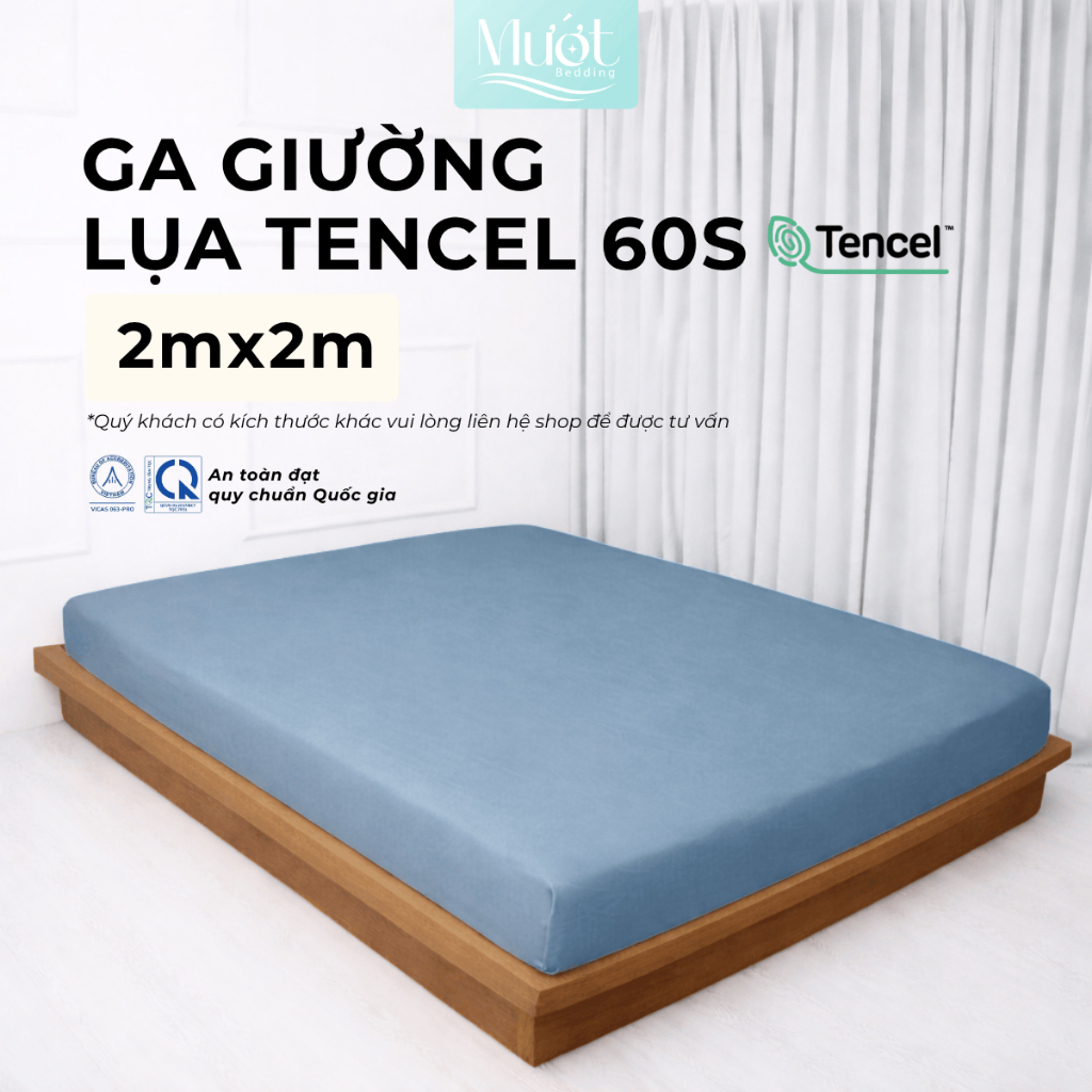 Ga giường kích thước 2mx2m Lụa Tencel 60s Mướt Bedding, cao cấp trơn màu, drap bo chun, mềm, mịn, thoáng mát, mướt