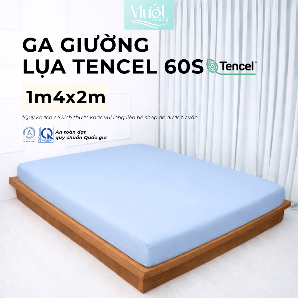 Ga giường kích thước 1m4x2m Lụa Tencel 60s Mướt Bedding cao cấp trơn màu, drap bo chun