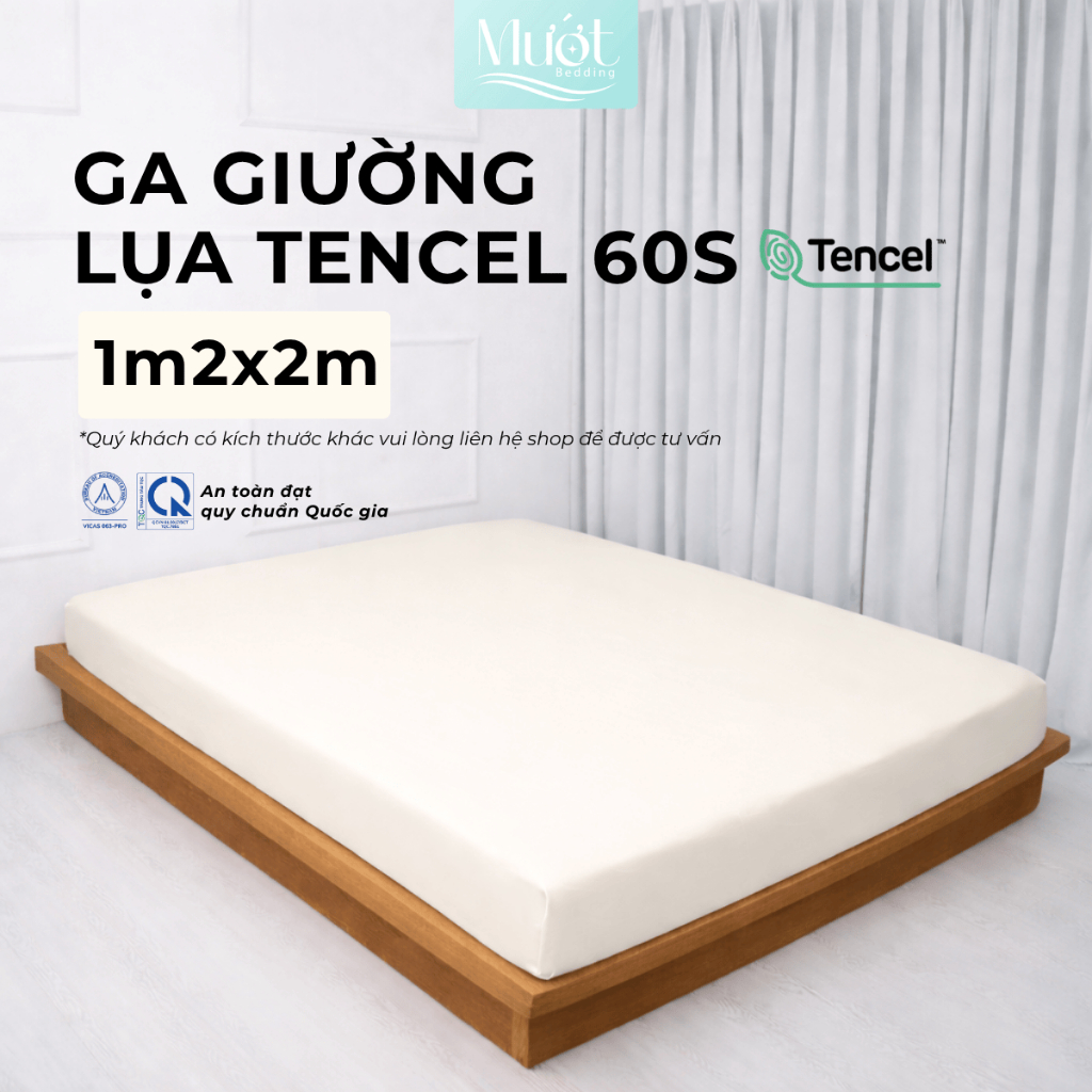 Ga giường kích thước 1m2x2m Lụa Tencel 60s Mướt Bedding cao cấp trơn màu, bo chun