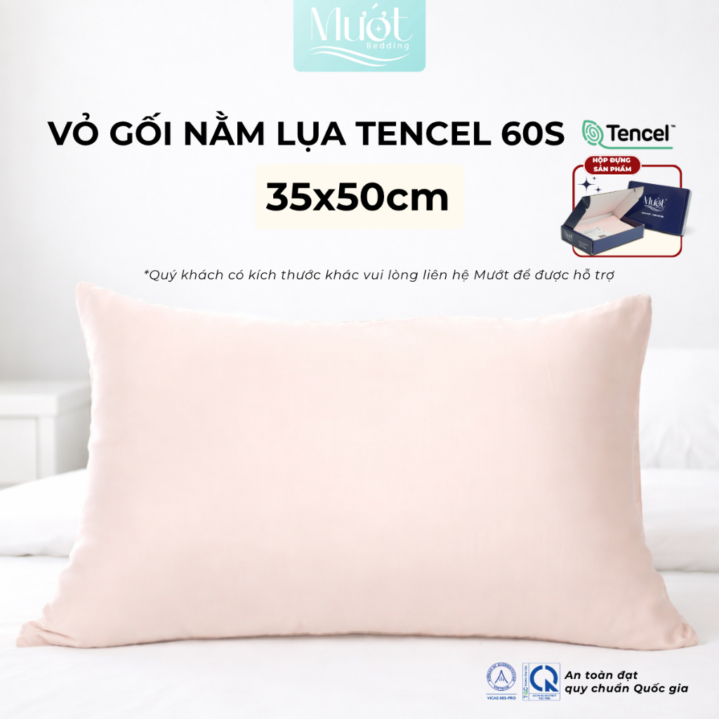 Vỏ gối nằm cho bé Lụa Tencel 60s trơn màu 35x50cm Mướt Bedding áo gối 100% Tencel, an toàn cho da, mềm mịn, thoáng mát