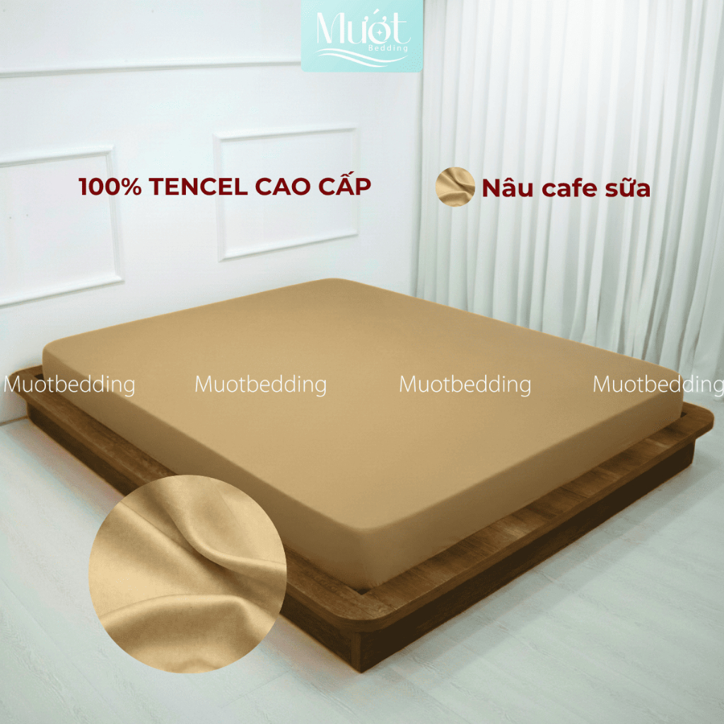 Ga giường kích thước 1m4x2m Lụa Tencel 60s Mướt Bedding cao cấp trơn màu, drap bo chun