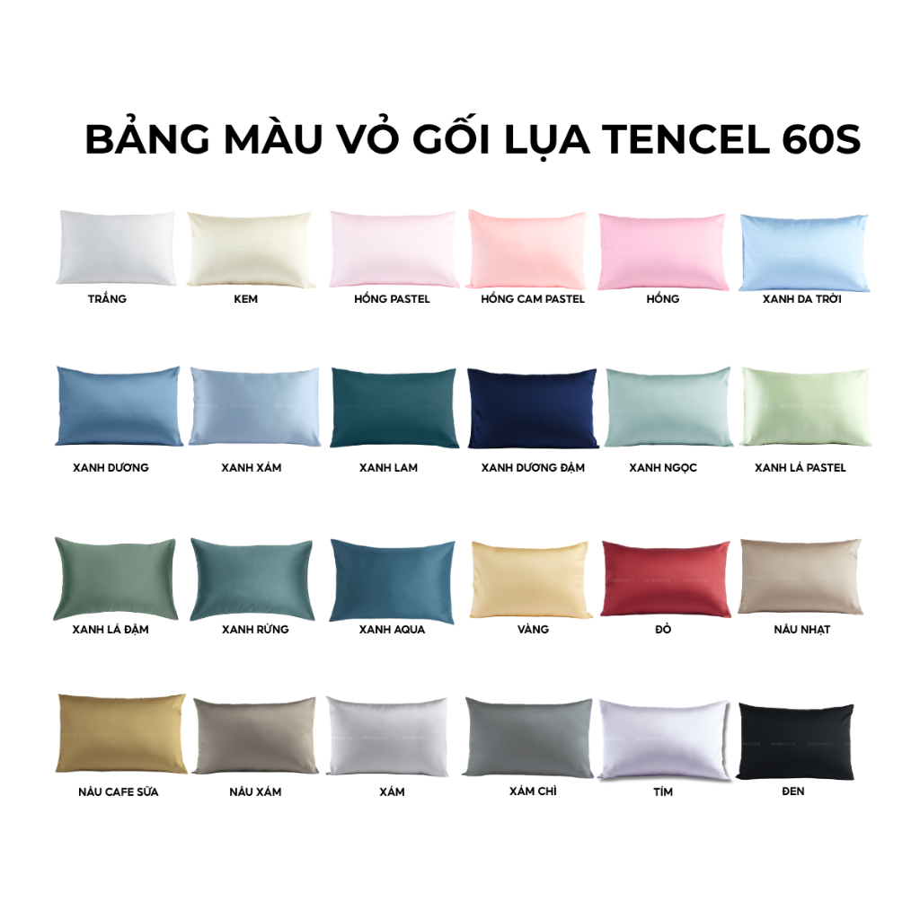 Vỏ gối nằm Lụa Tencel 60s trơn màu 45x65cm và combo 2 vỏ gối Mướt Bedding áo gối 100% Tencel, an toàn cho da, mềm mịn