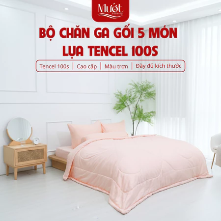 [Tencel 100s] Bộ chăn ga gối Lụa Tencel 100s 5 món cao cấp Mướt Bedding, chăn chần bông đầy đủ kích thước