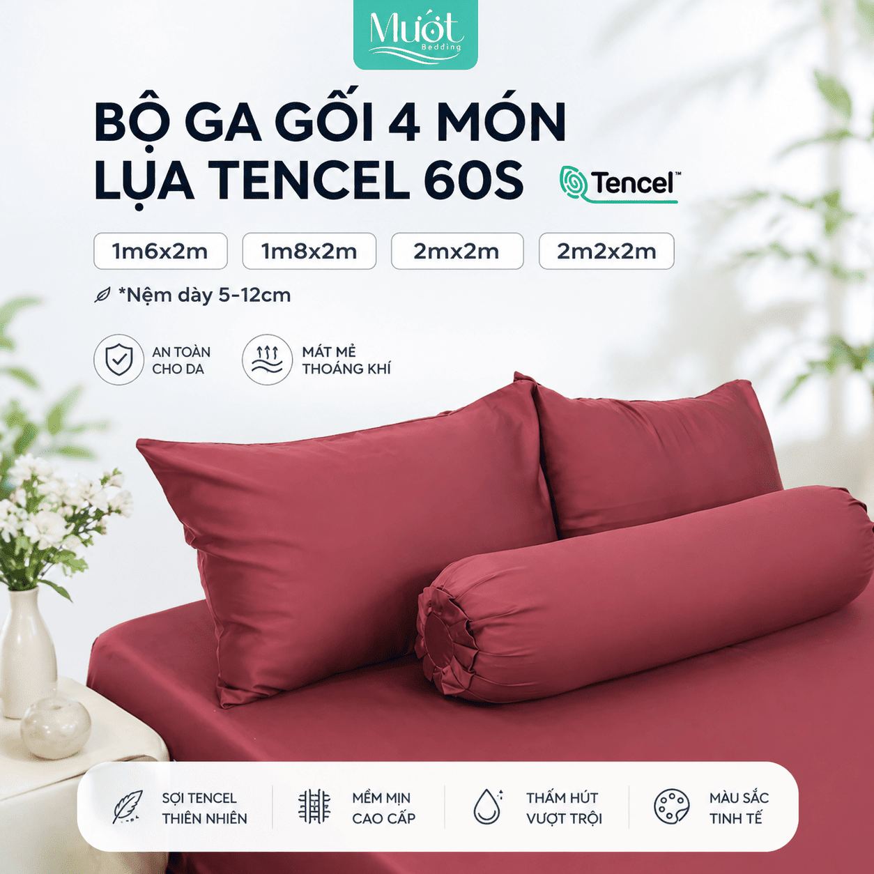 Vỏ gối Lụa Tencel 60s