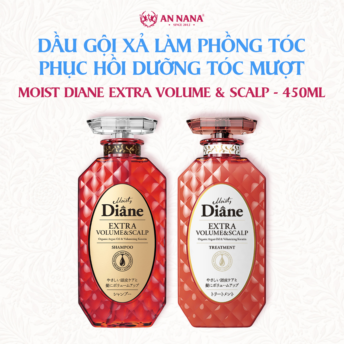 Bộ dầu gội xả Moist Diane Extra Volume & Scalp Làm phồng tóc, phục hồi dưỡng tóc mượt 450ml