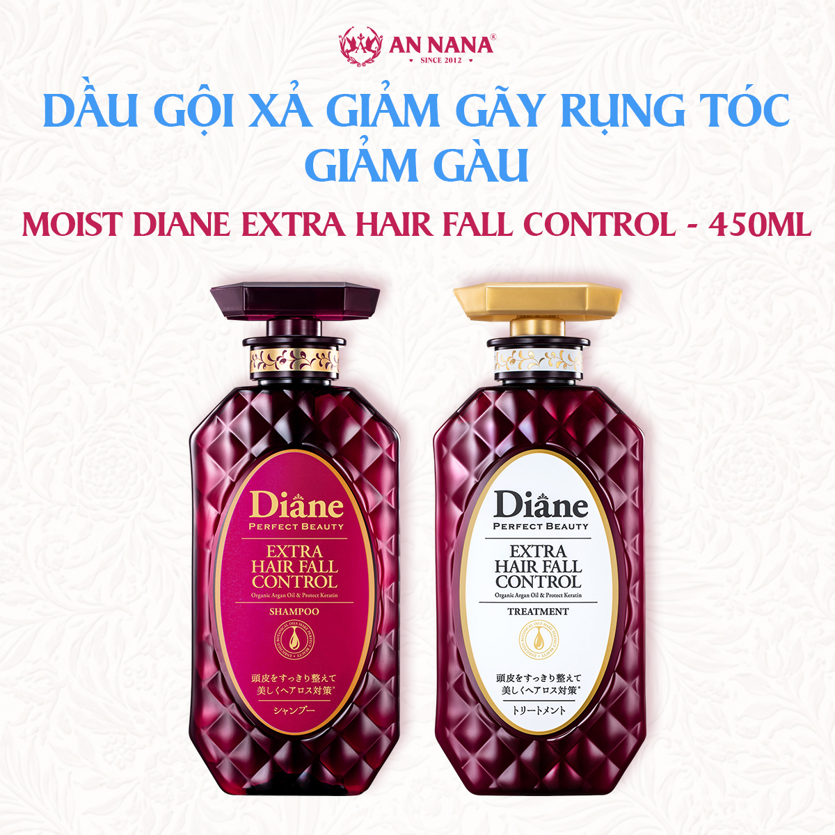 Bộ dầu gội xả Moist Diane Extra Hair Fall Control Giảm gãy rụng tóc, giảm gàu 450ml