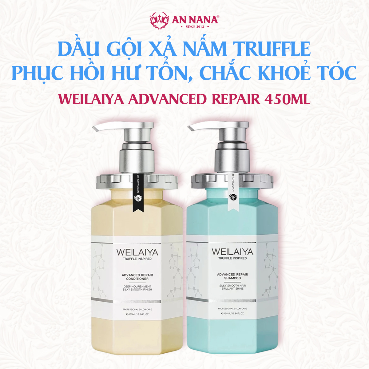 Bộ dầu gội xả chăm sóc tóc hư tổn Weilaiya chiết xuất nấm Truffle giúp tóc mềm mượt, chắc khoẻ 450ml