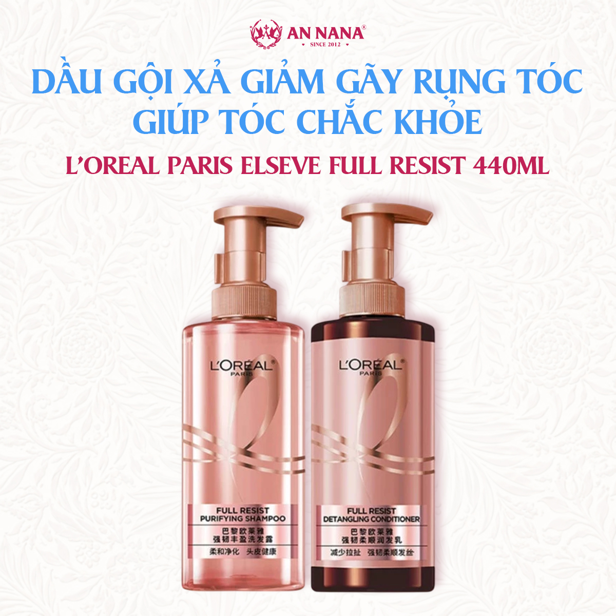 Bộ dầu gội xả ngăn ngừa & giảm gãy rụng tóc, giúp tóc chắc khỏe hơn L’oreal Paris Elseve Full Resist 440ml