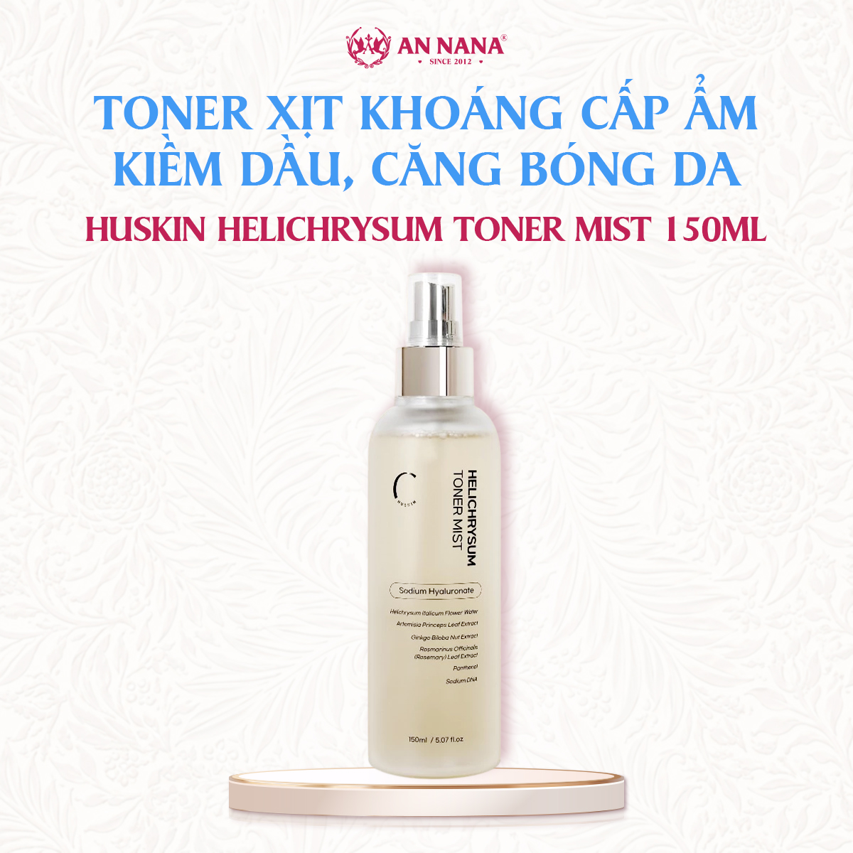 Toner Xịt Khoáng Huskin Helichrysum Cấp Ẩm, Kiềm Dầu, Căng Bóng Da 150ml