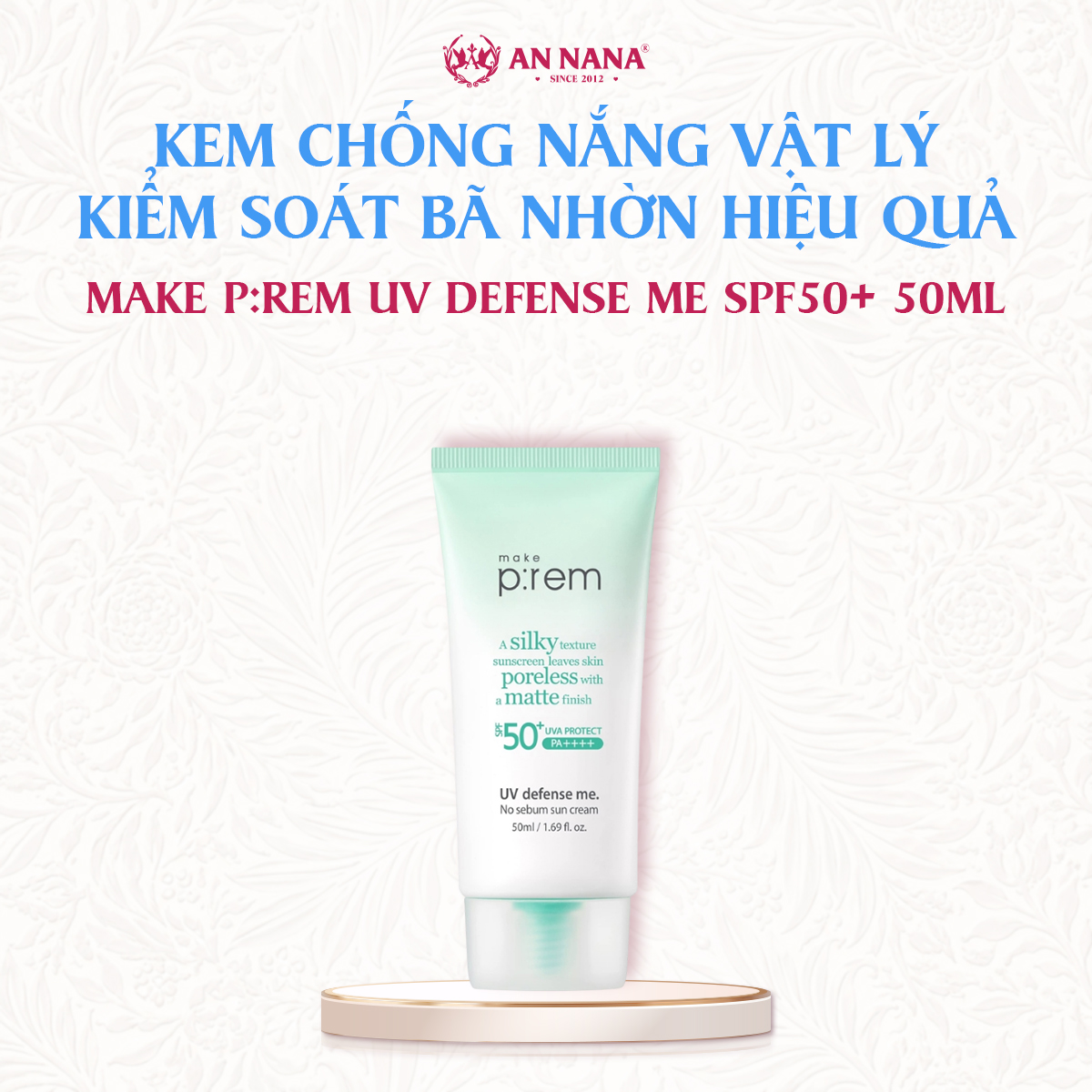 Kem Chống Nắng Vật Lý No Sebum Make P:rem Kiềm Dầu 6H SPF50+ 50ml