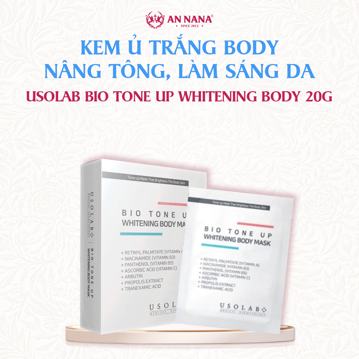 Kem Ủ Trắng Body USOLAB Bio Tone Up Whitening Nâng tông, Làm trắng sáng da 20g