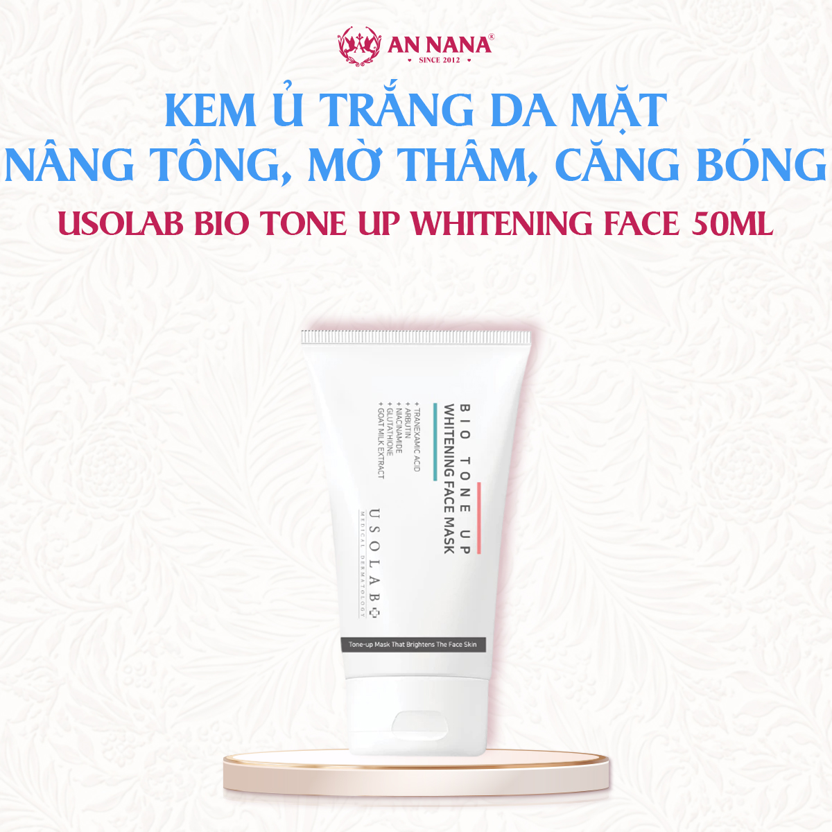 Kem Ủ Trắng Da Mặt USOLAB Bio Tone Up Whitening Nâng Tông, Mờ Thâm, Căng Bóng Da 50ml