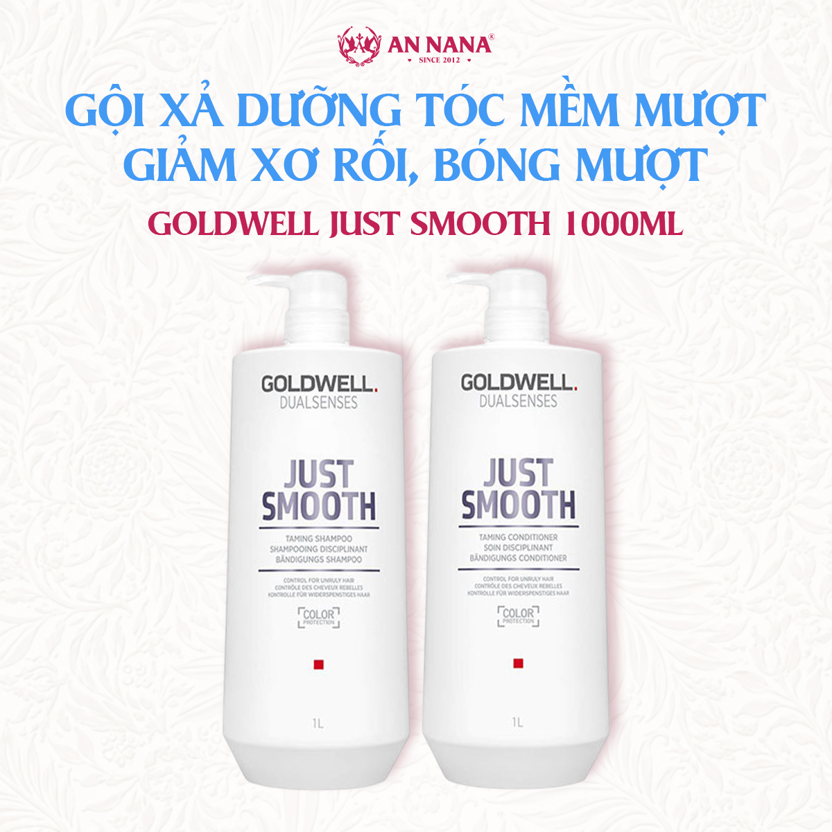 Bộ Gội Xả Dưỡng Tóc Mềm Mượt Goldwell Just Smooth Giảm Xơ Rối, Bóng Mượt
