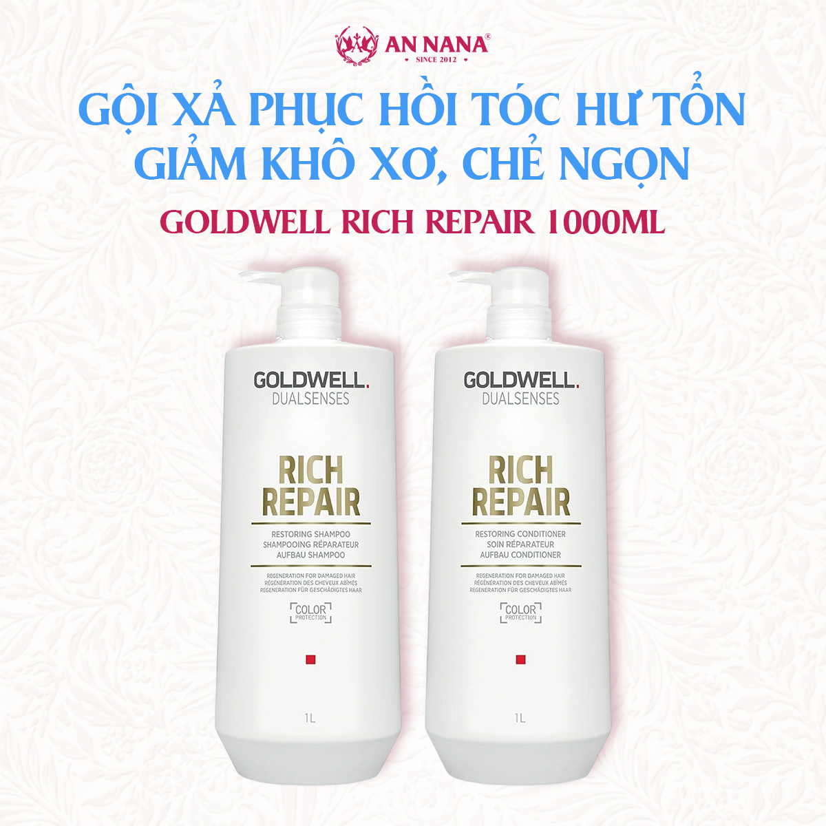 Bộ Gội Xả Phục Hồi Tóc Hư Tổn Goldwell Rich Repair Giảm Khô Xơ, Chẻ Ngọn