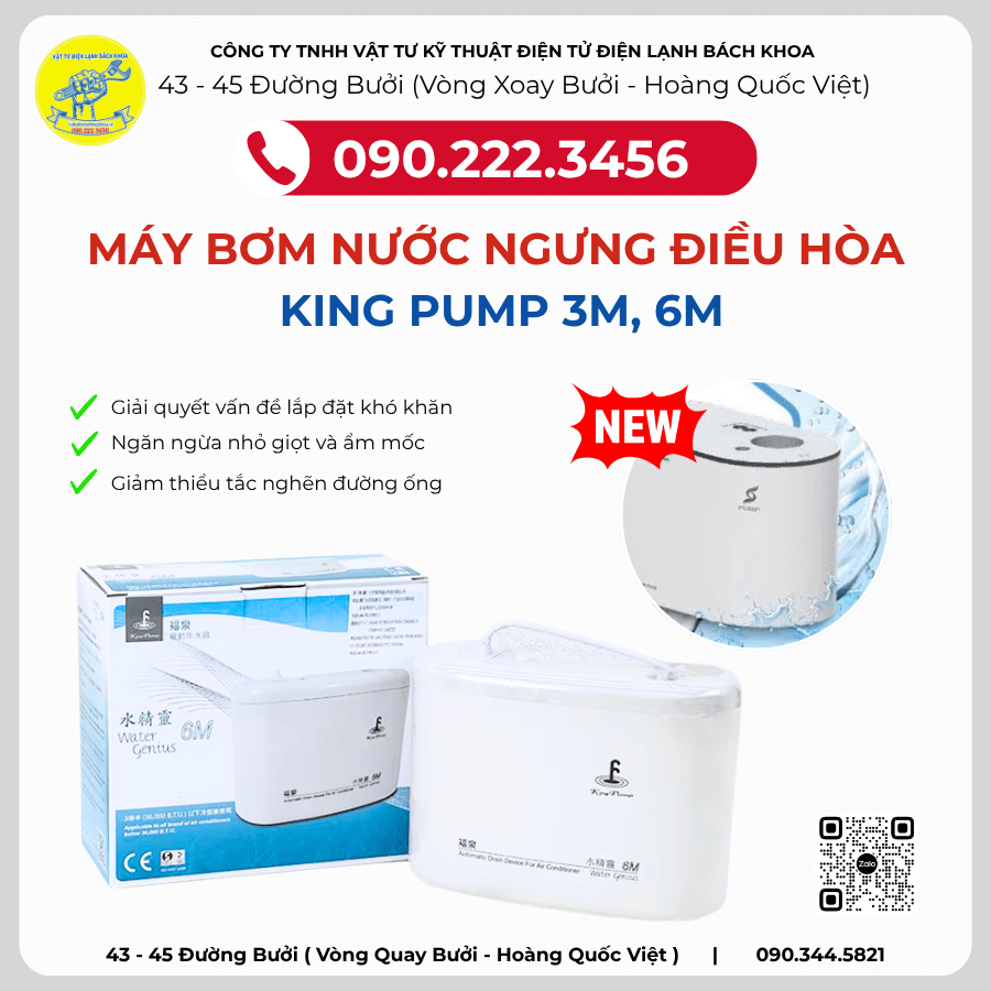 Bơm nước ngưng điều hòa KingPump 3M, 6M Tại đường Giải Phóng - 0902223456