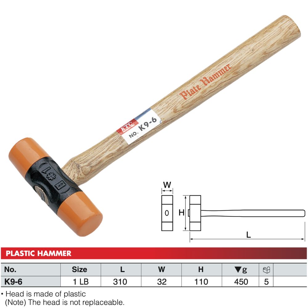 Thông số kỹ thuật Búa nhựa 1 LB nặng 450g KTC K9-6 chính hãng thương hiệu Kyoto Tool Nhật Bản