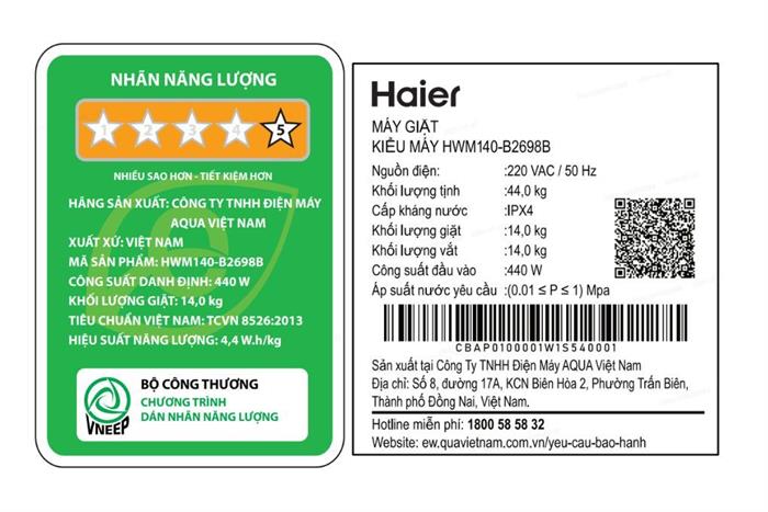 Máy giặt Haier Inverter 14 kg HWM140-B2698B