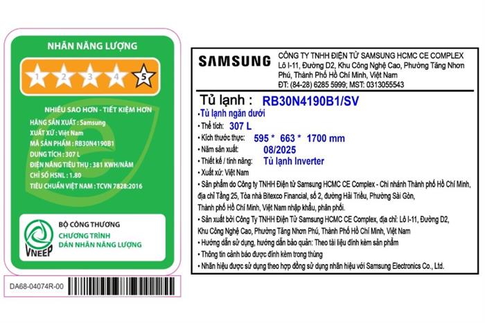 Tủ lạnh Samsung Inverter 307 lít RB30N4190B1/SV