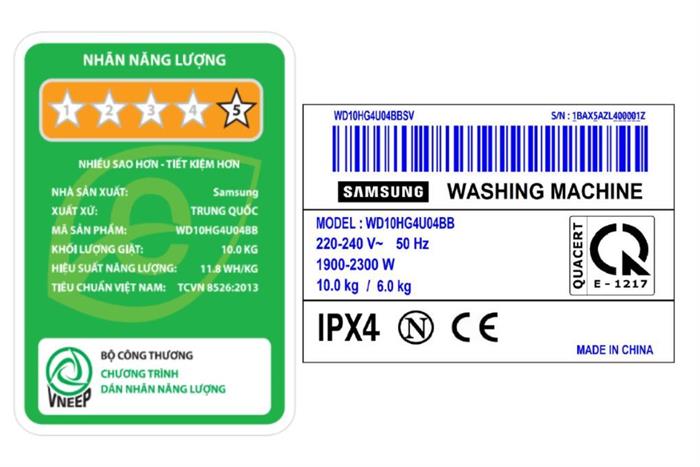 Máy giặt sấy Samsung Ecobubble Inverter giặt 10 kg - sấy 6 kg WD10HG4U04BBSV