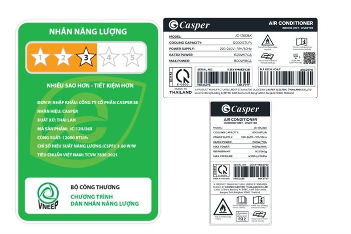Máy lạnh Casper Inverter 1.5 HP JC-12IU36X