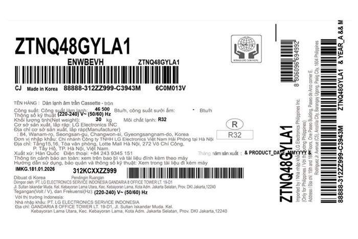 Máy lạnh âm trần LG Inverter 5 HP ZTNQ48GYLA1