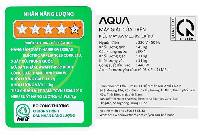 Máy giặt Aqua Inverter 11 kg AWM11-BSR1K(BU)