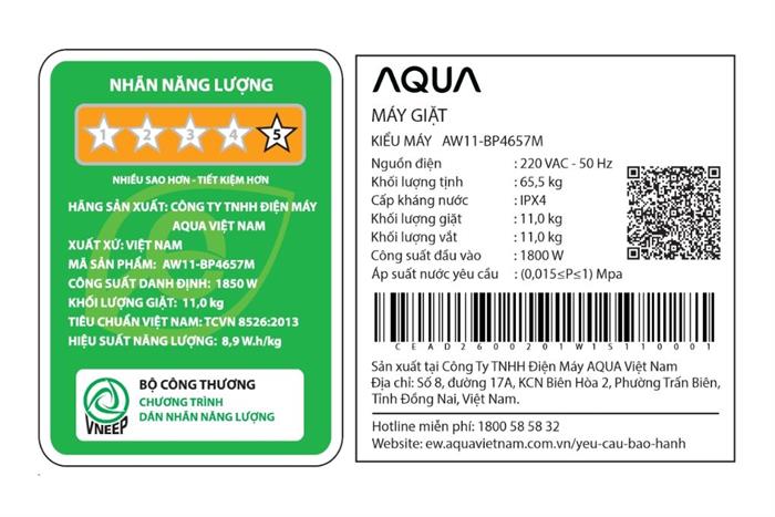 Máy giặt Aqua Inverter 11 kg AW11-BP4657M(B)