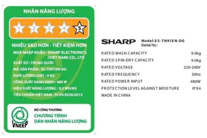Máy giặt Sharp 9 kg ES-TN91EN-DG