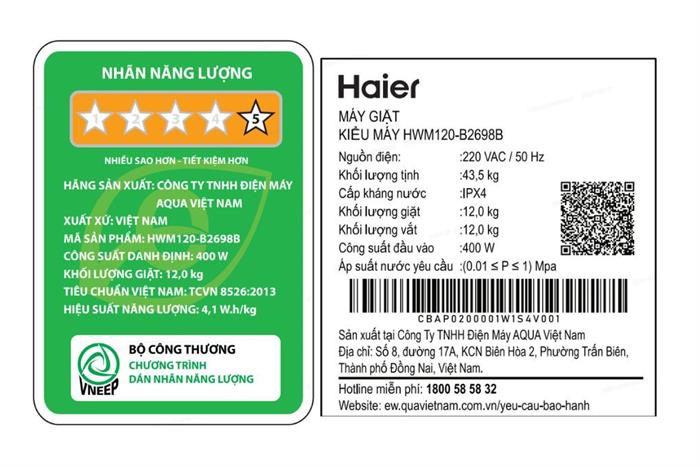 Máy giặt Haier Inverter 12 kg HWM120-B2698B