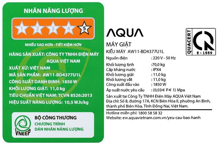 Máy giặt Aqua Inverter 11 kg AW11-BD4377U1L(GN)