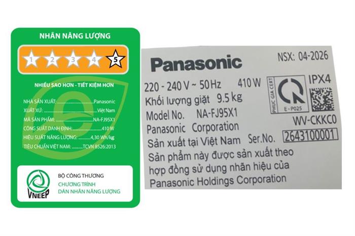 Máy giặt Panasonic Inverter 9.5 kg NA-FJ95X1BV
