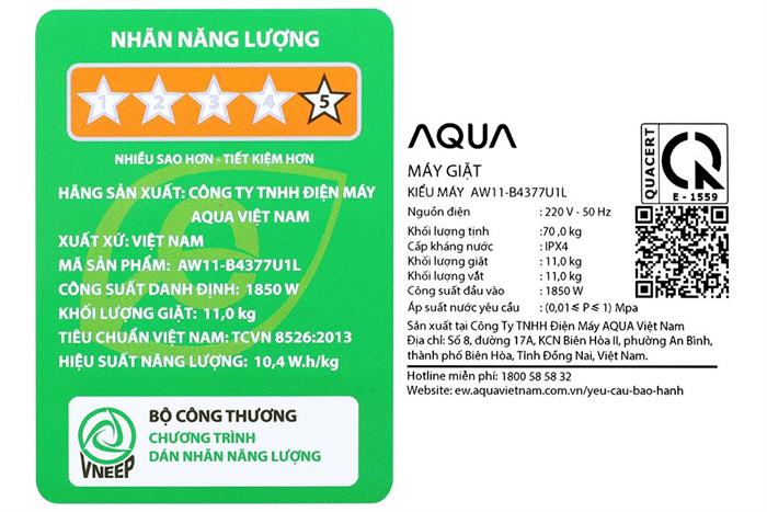 Máy giặt Aqua Inverter 11 kg AW11-B4377U1L(GN)