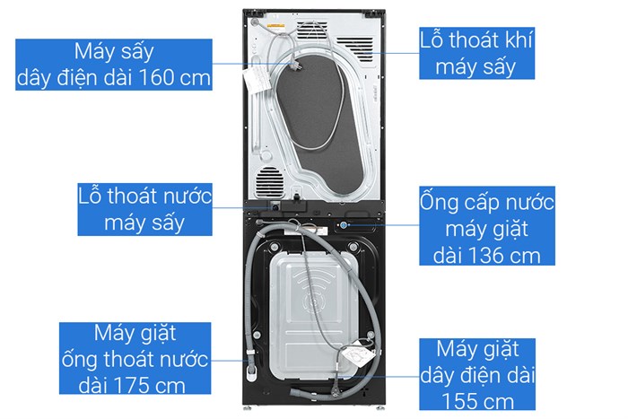 Máy giặt Tháp giặt sấy LG WashTower Inverter giặt 14 kg - sấy 10 kg WT1410NHB