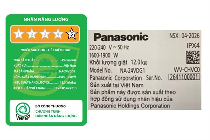Máy giặt Panasonic Inverter 12 kg NA-24VDG1BVT