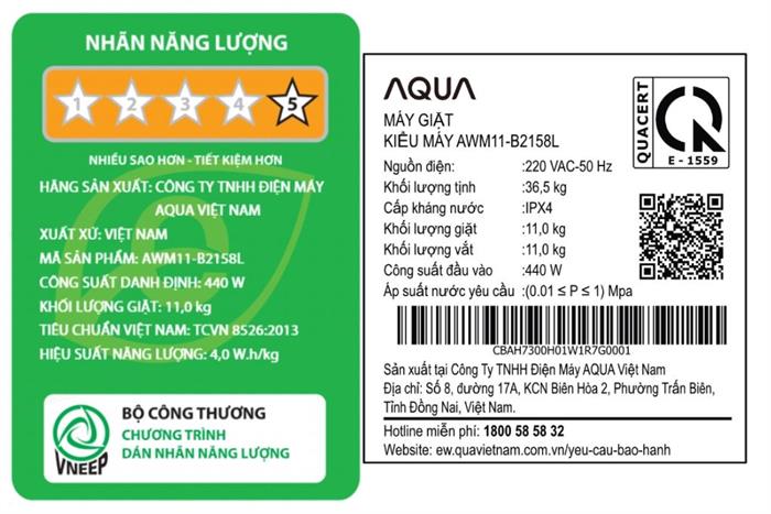 Máy giặt Aqua Inverter 11 kg AWM11-B2158L(B)