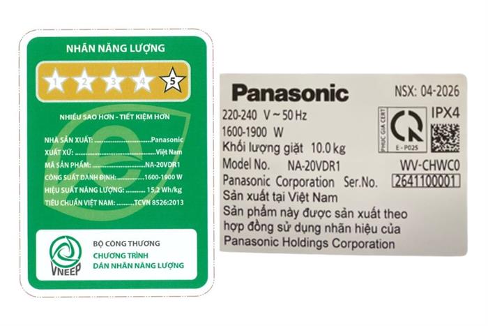 Máy giặt Panasonic Inverter 10 Kg NA-20VDR1BVT