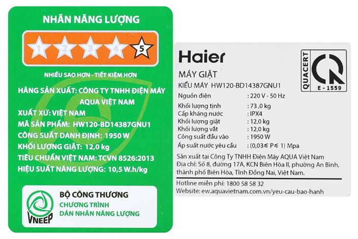 Máy giặt Haier X9 Inverter 12 kg HW120-BD14387GNU1