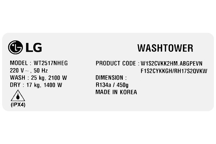 Máy giặt Tháp giặt sấy LG Wash Tower Inverter giặt 25 kg - sấy 17 kg WT2517NHEG