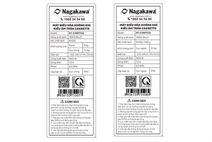Máy lạnh âm trần Nagakawa 2 HP NT-C18R1T20