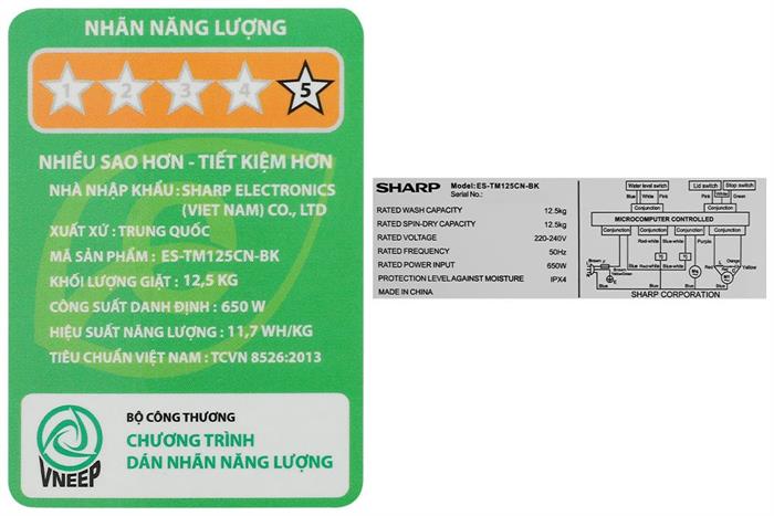 Máy giặt Sharp 12.5 kg ES-TM125CN-BK