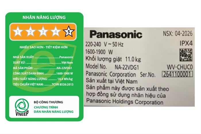 Máy giặt Panasonic Inverter 11 kg NA-22VDG1BVT