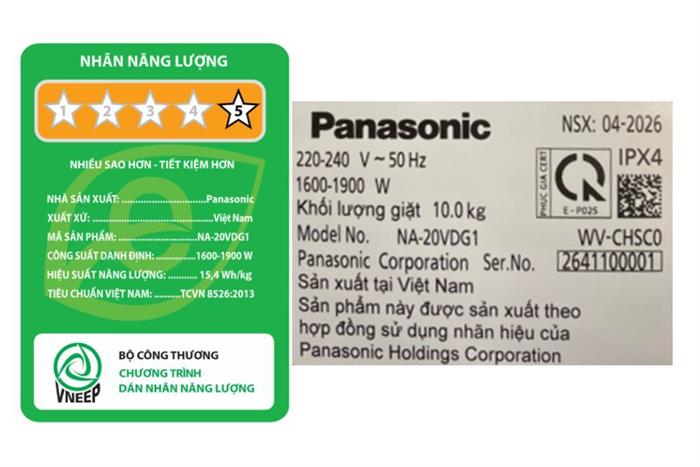 Máy giặt Panasonic Inverter 10 kg NA-20VDG1BVT