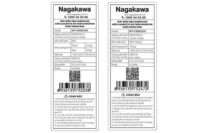 Máy lạnh âm trần Nagakawa Inverter 4 HP NIT-C36R2U35 (3 pha)