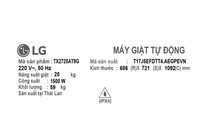 Máy giặt LG Inverter 25 kg TX2725AT9G