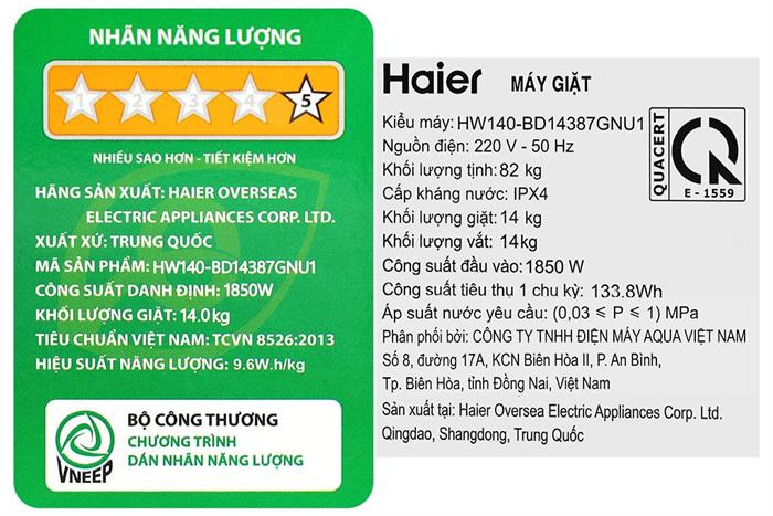 Máy giặt Haier X9 Inverter 14 kg HW140-BD14387GNU1