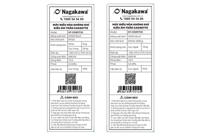 Máy lạnh âm trần Nagakawa 5 HP NT-C50R1T20 (3 Pha)
