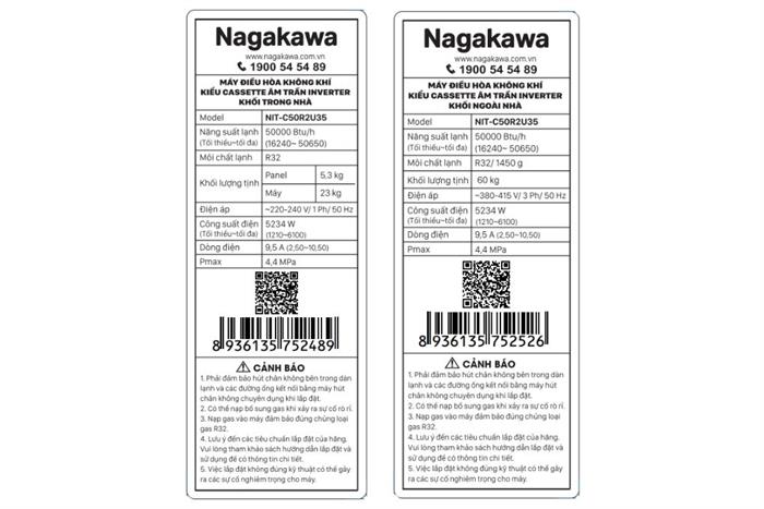 Máy lạnh âm trần Nagakawa Inverter 5.5 HP NIT-C50R2U35 (3 pha)