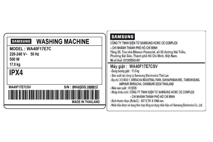 Máy giặt Samsung Ecobubble Inverter 17 kg WA40F17E7CSV