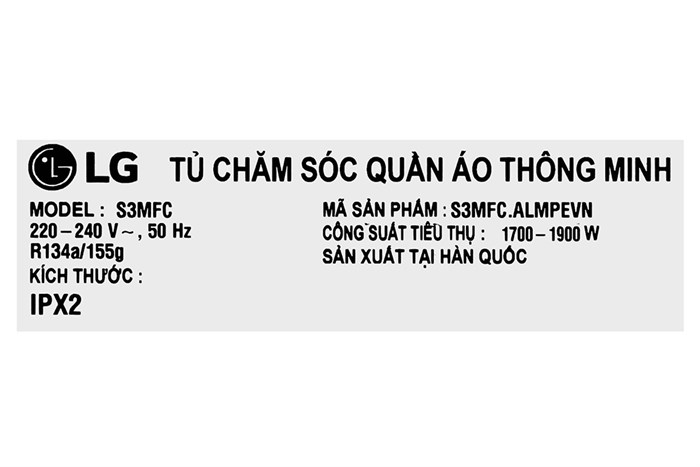 Máy giặt Tủ chăm sóc quần áo thông minh LG Styler Inverter 3 móc S3MFC