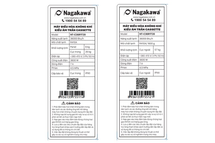 Máy lạnh âm trần Nagakawa 4 HP NT-C36R1T20 (3 Pha)